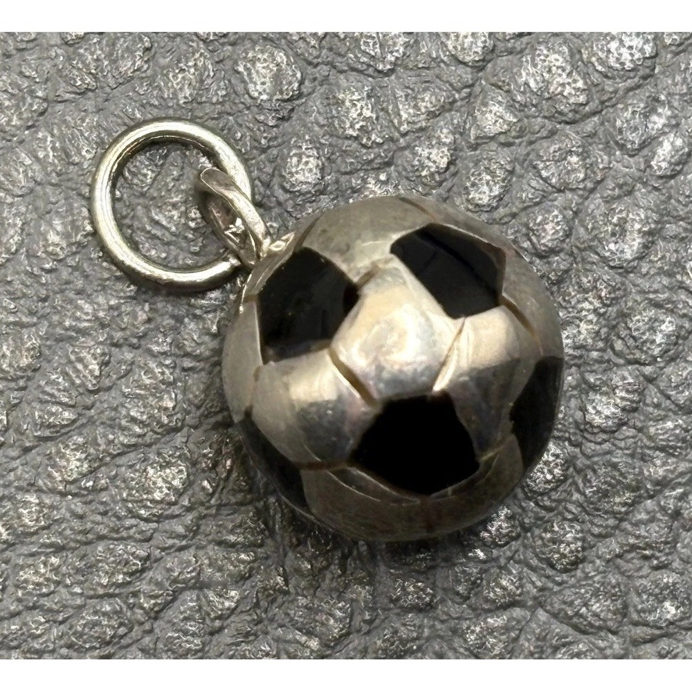 VTG Sterling Silver Black Enamel Soccer Ball Charm Pendant Sports